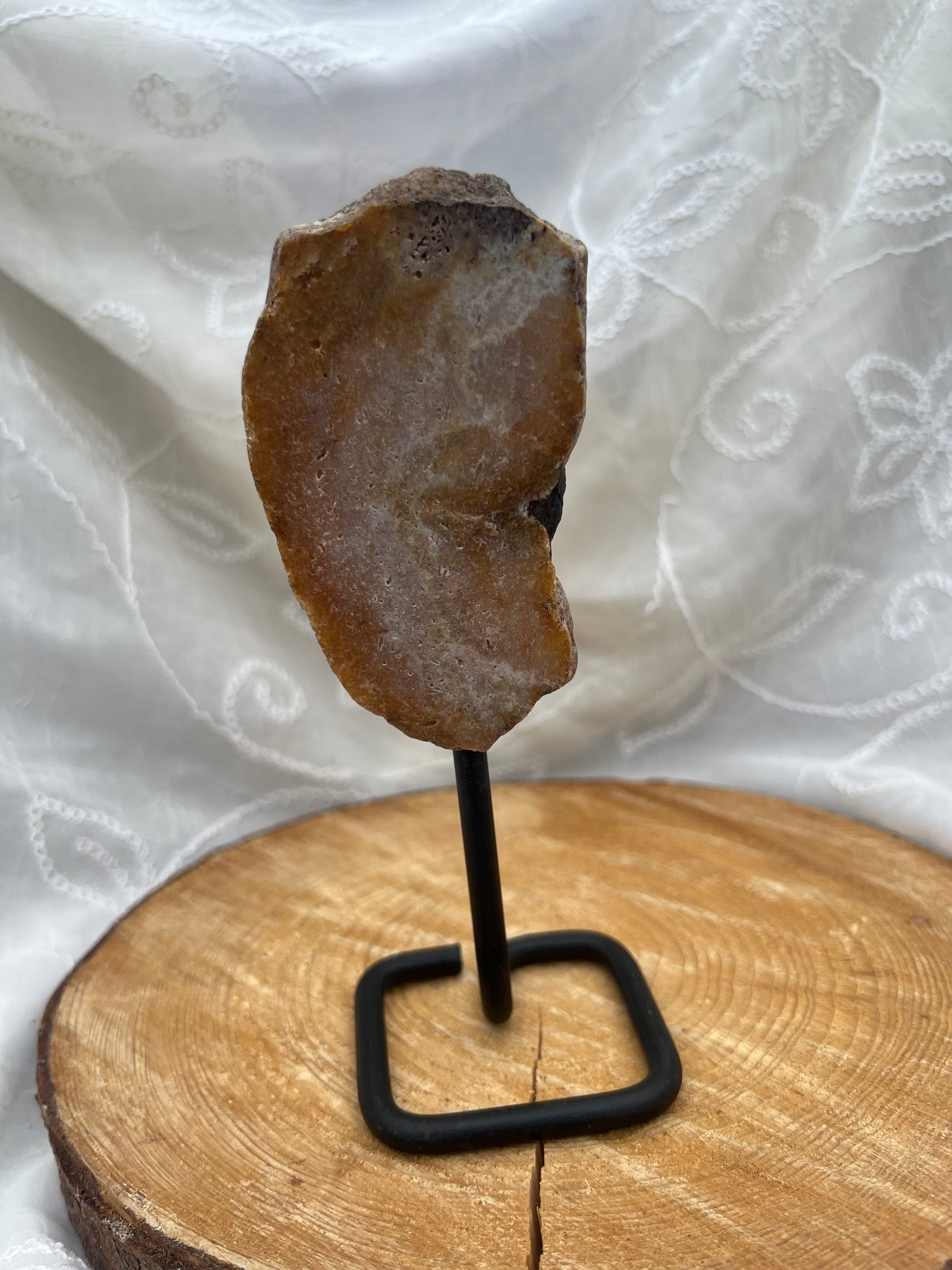 large pink amethyst slab on stand A