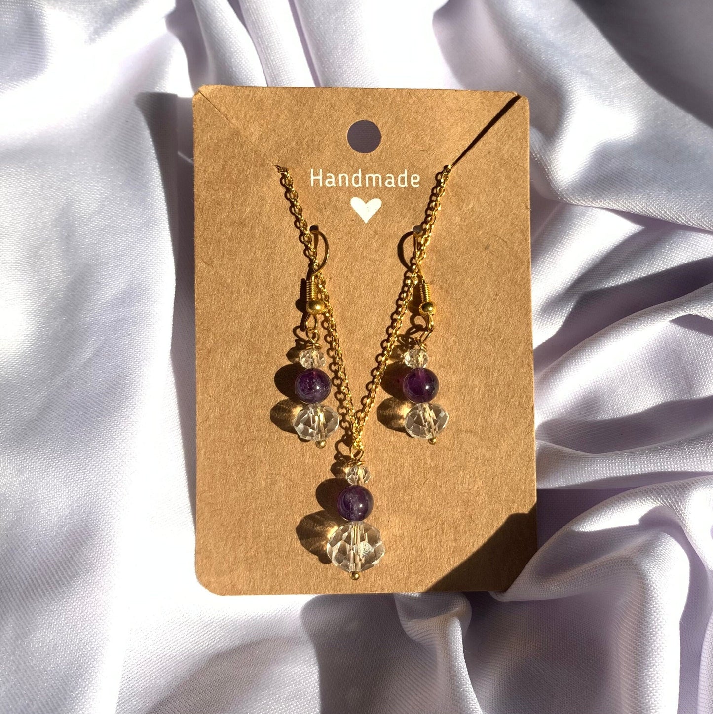 Gold classic Crystal drop down earring and necklace set