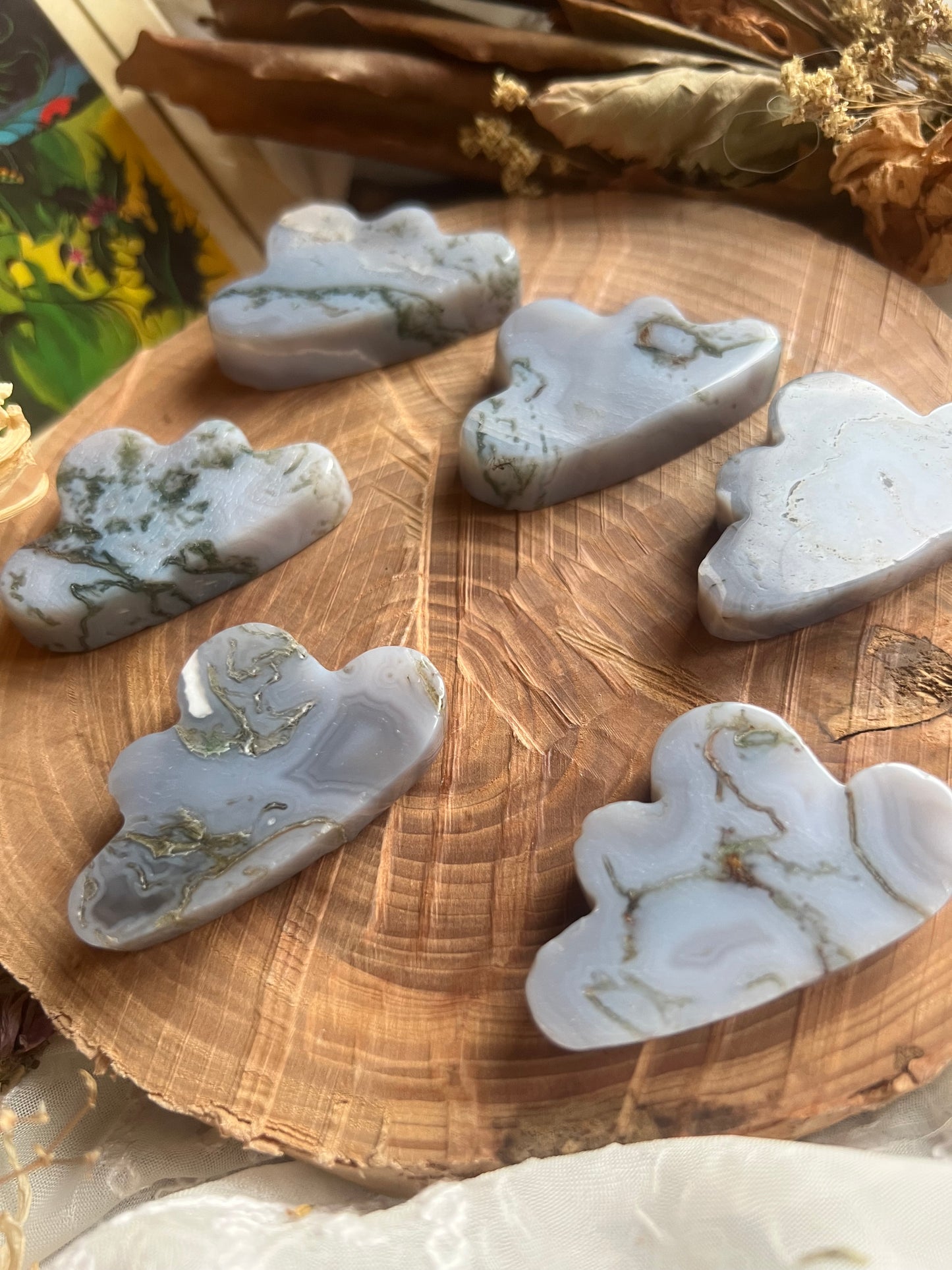 small moss agate cloud carvings