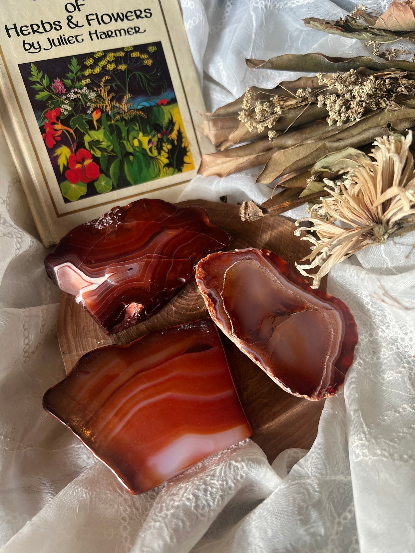 half polished carnelian slabs