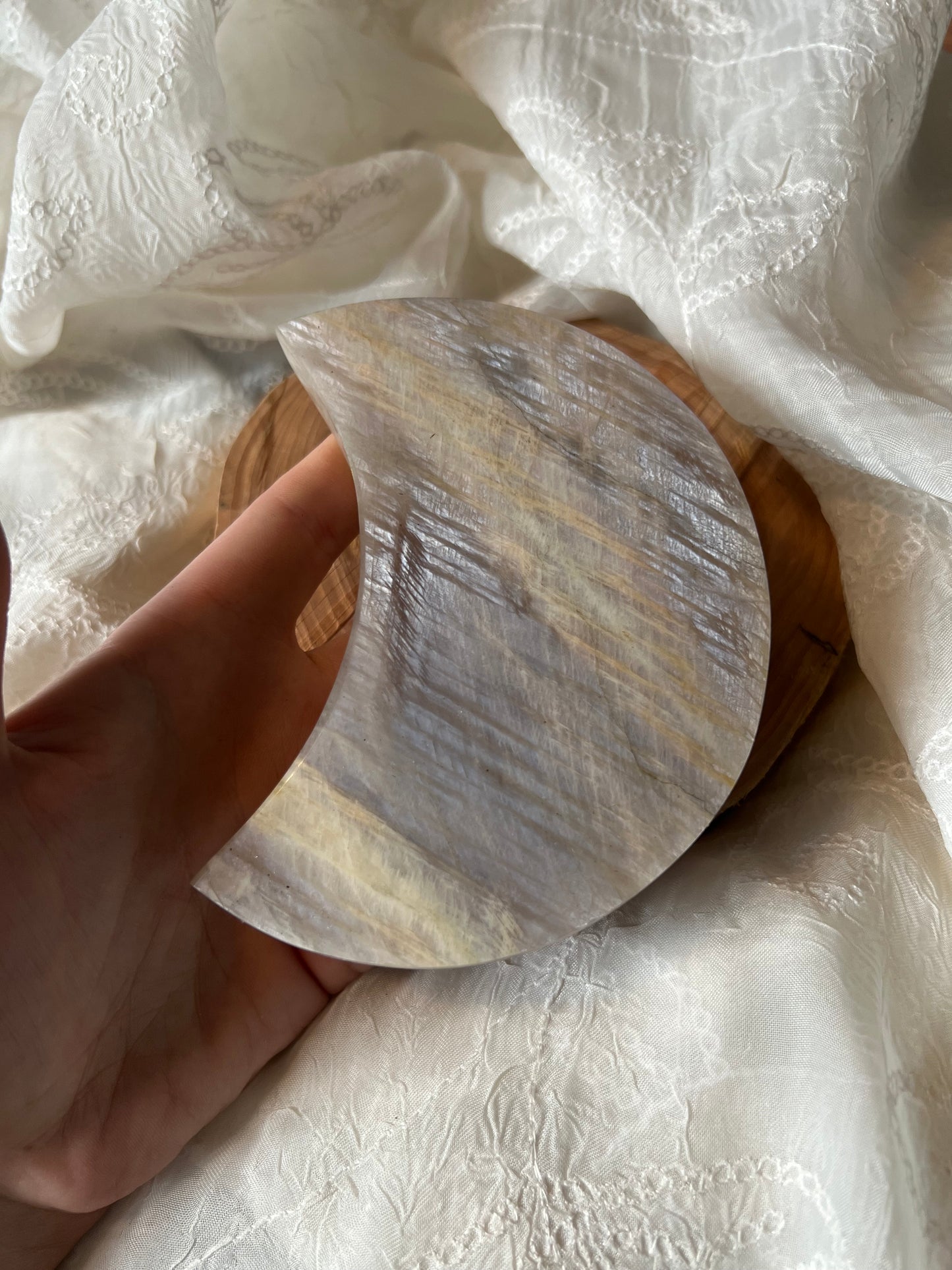 XLarge Moonstone Crescent Moon  display carving