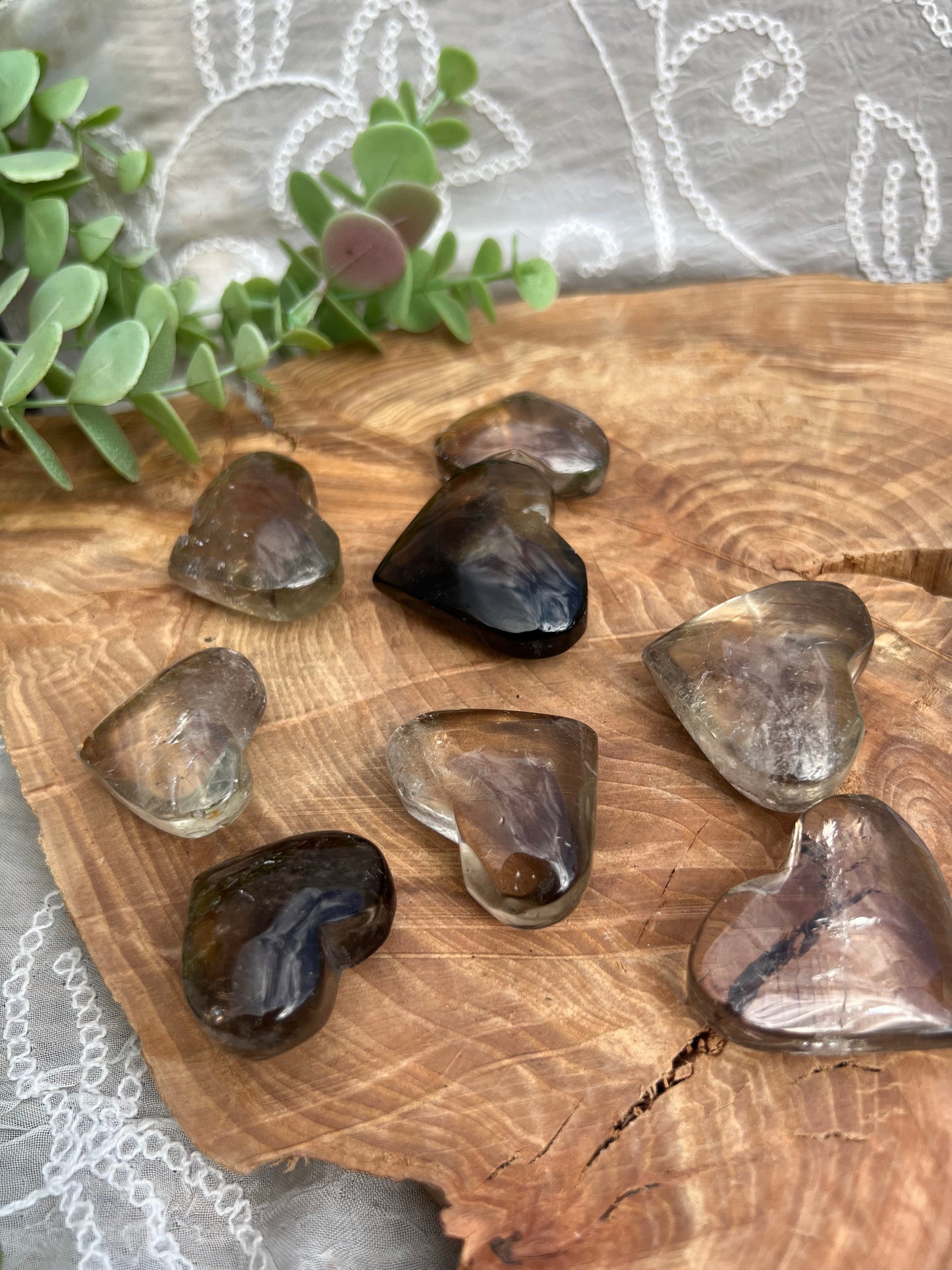 A grade smokey quartz heart carvings