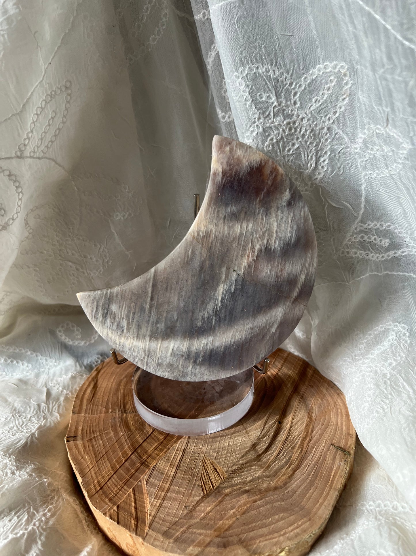 Large Moonstone Crescent Moon  display carving