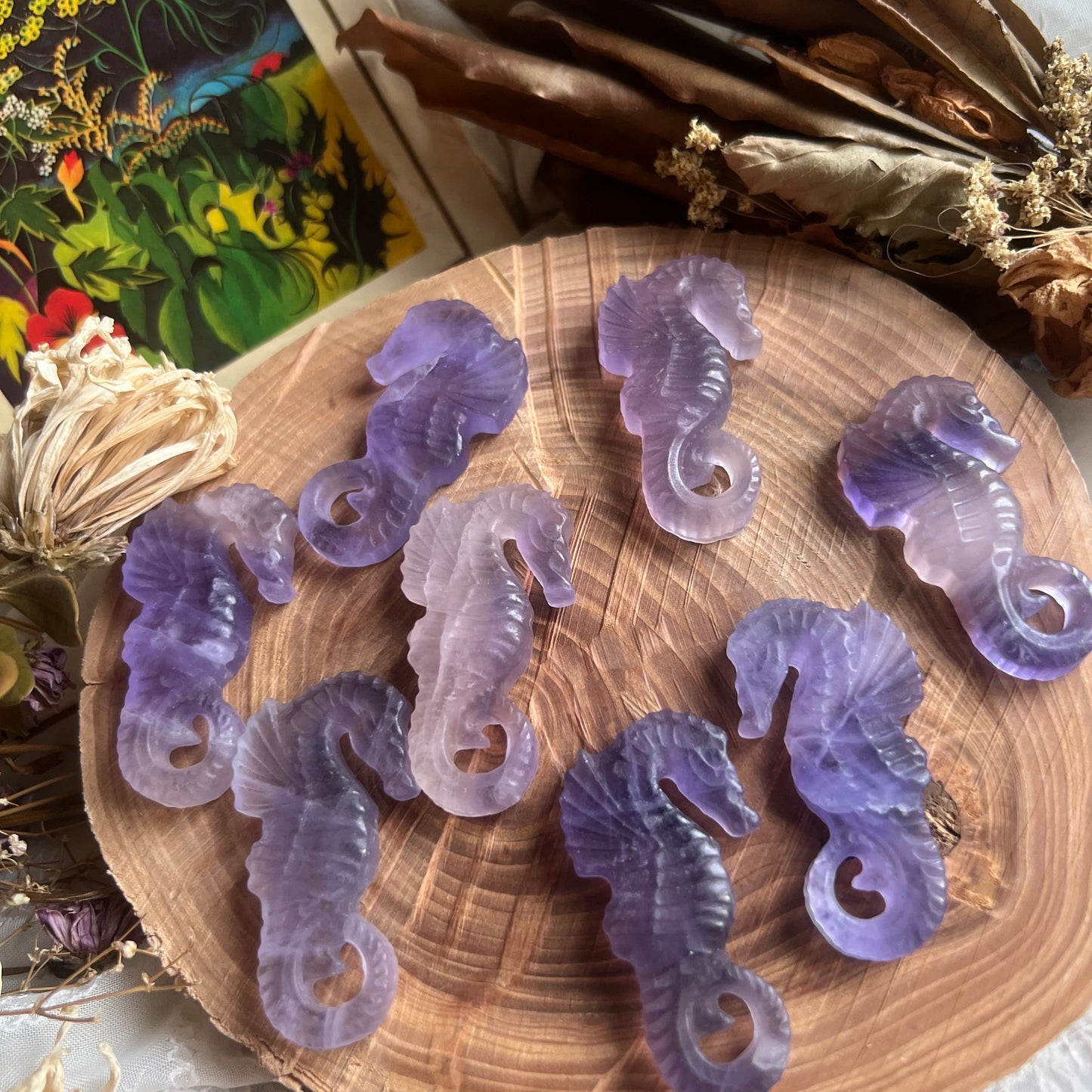 small fluorite sea horse carvings