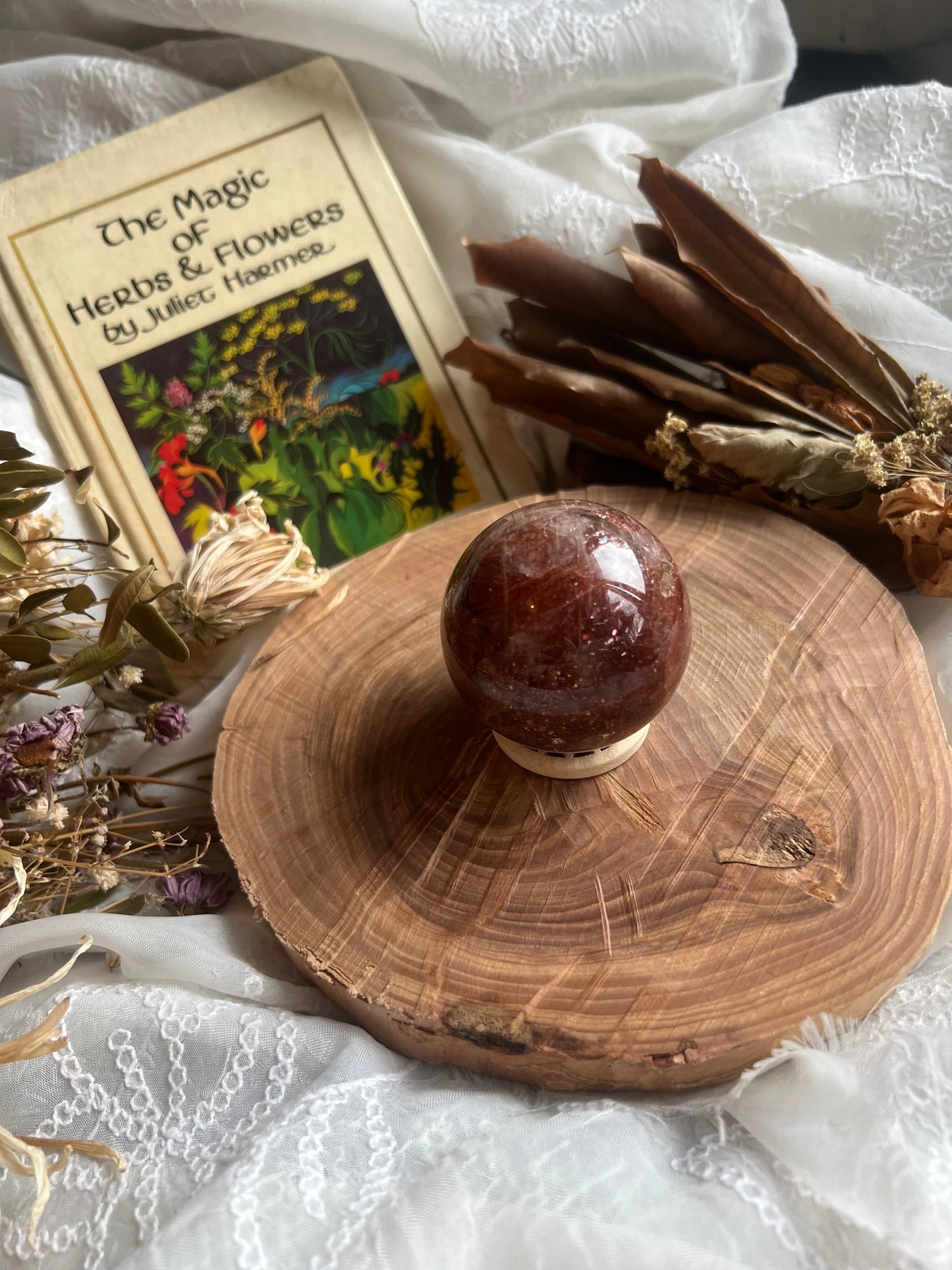 Medium African Red Moonstone with Sunstone sphere