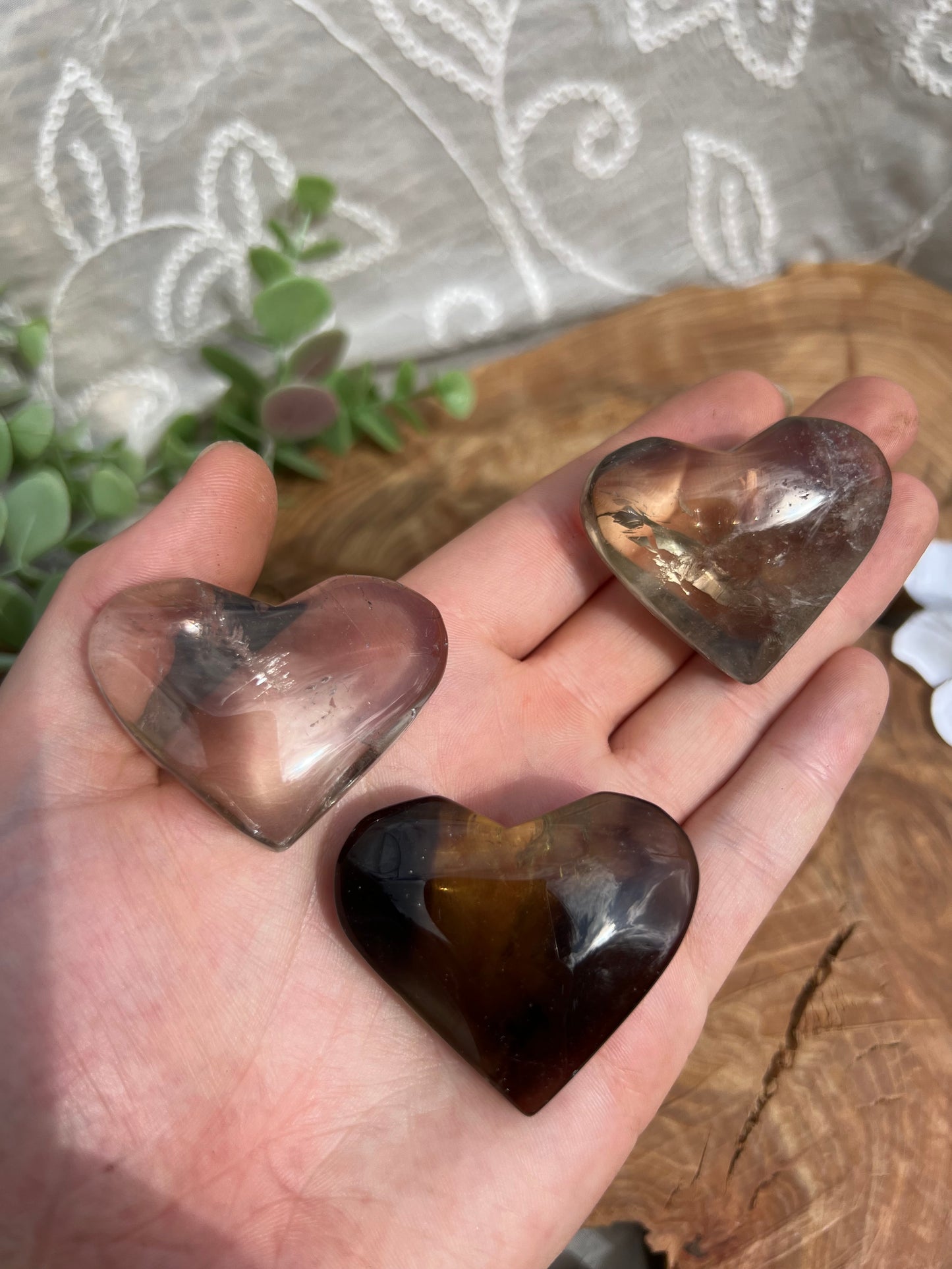 A grade smokey quartz heart carvings