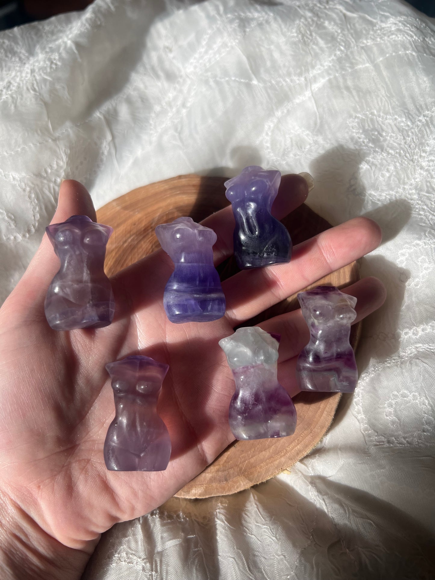mini fluorite goddess body carvings