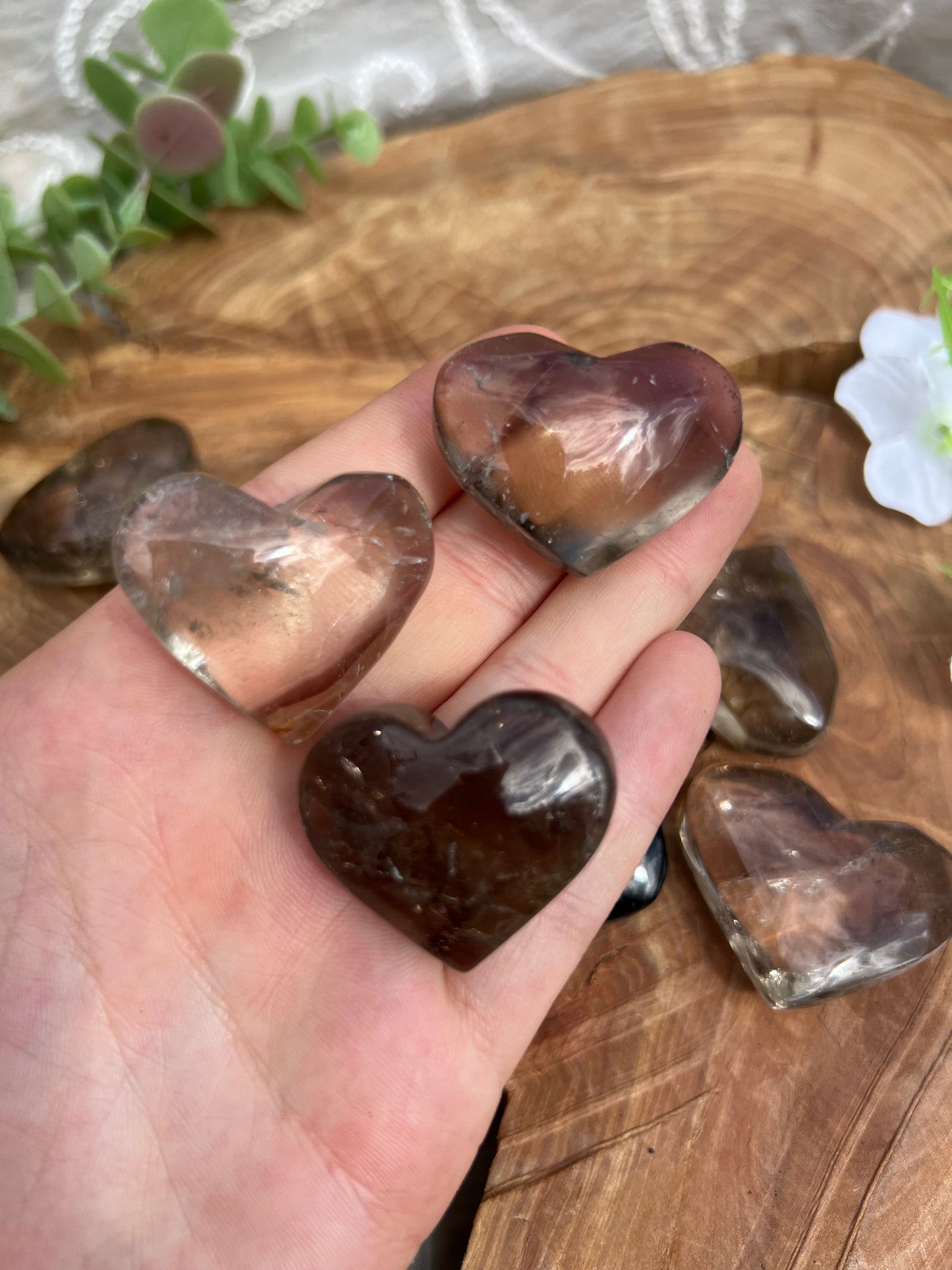 A grade smokey quartz heart carvings