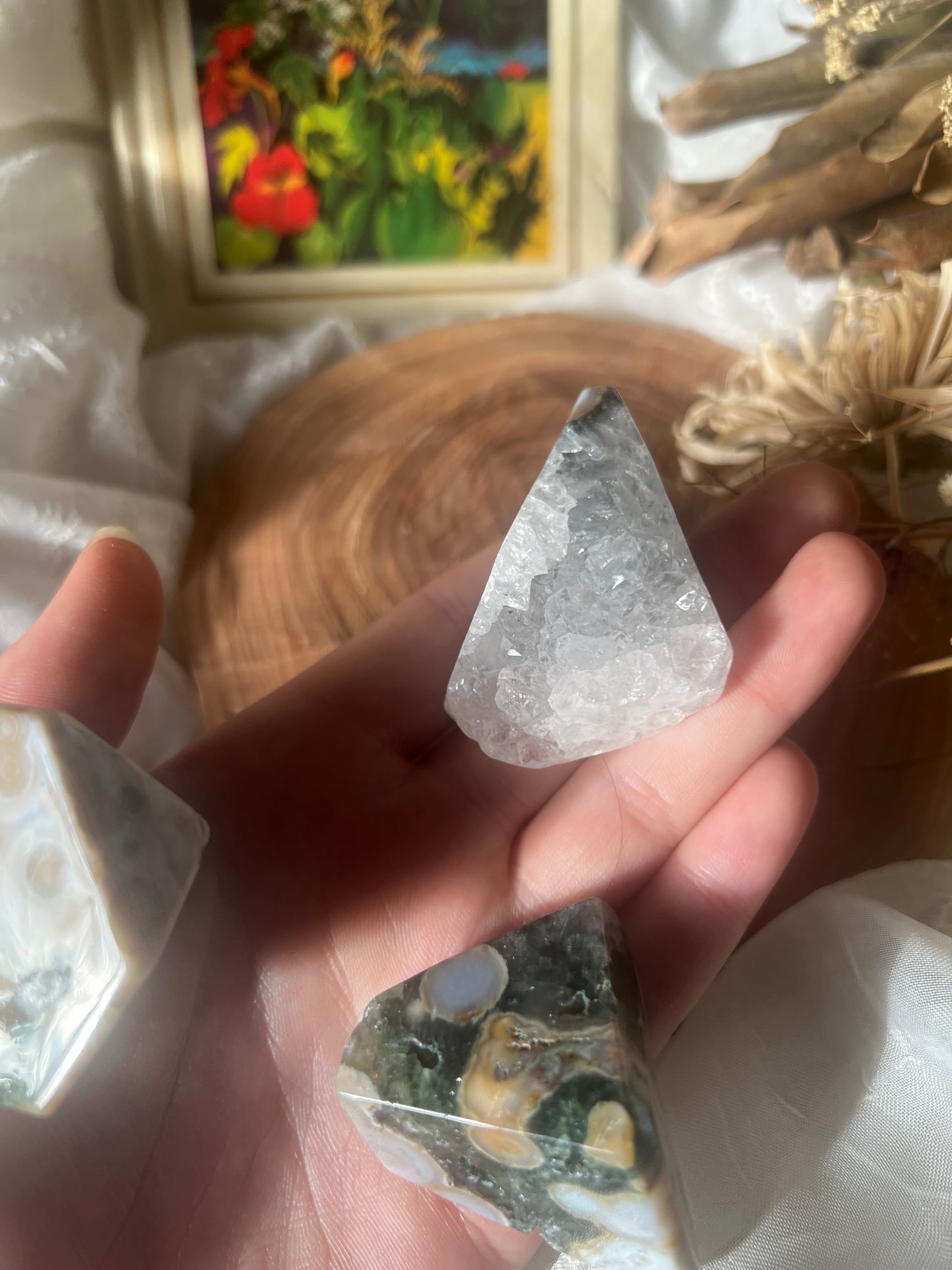 green ocean jasper with druzy polished chunks