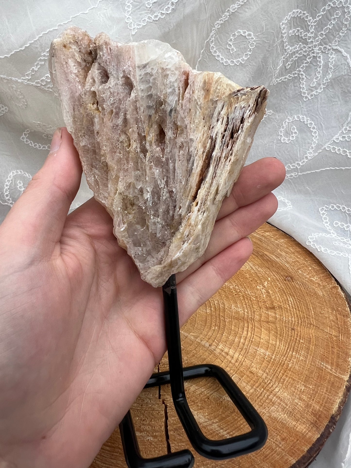 large pink amethyst slab on stand B