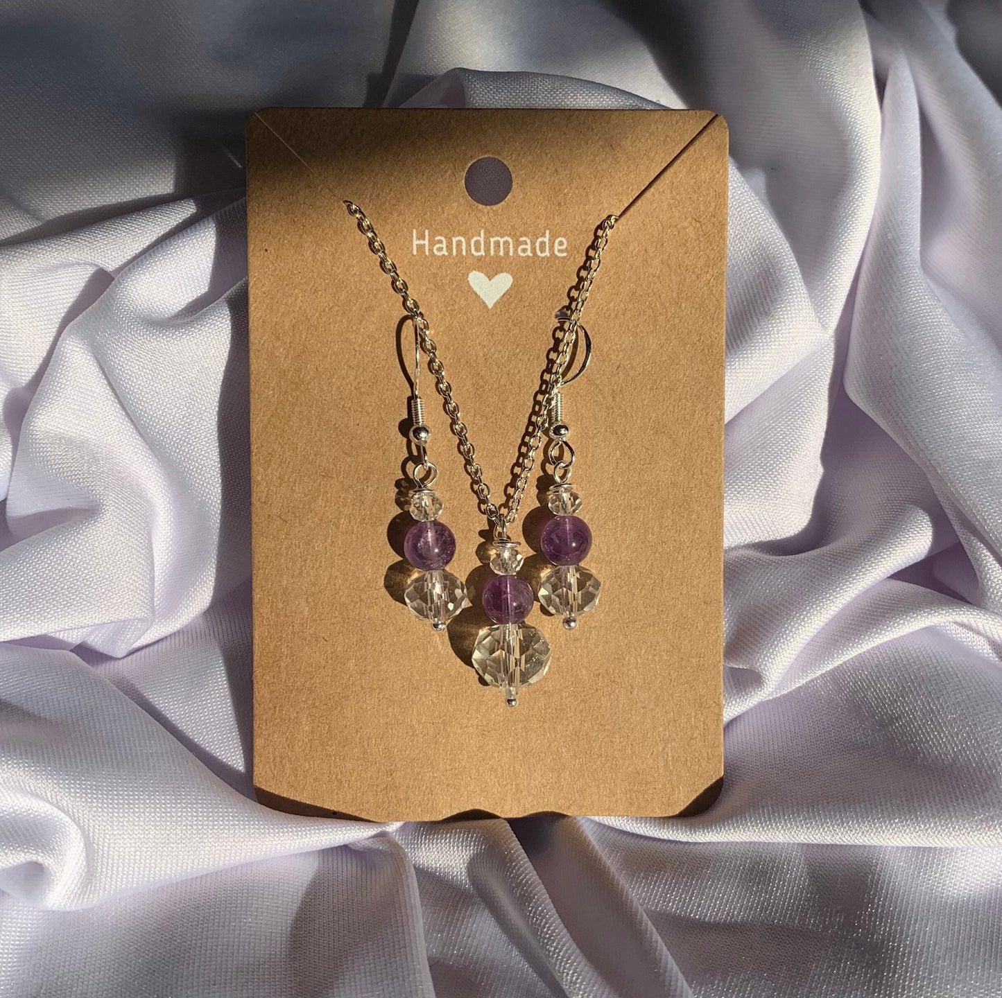 Silver Classic Crystal drop down Earrings and Necklace set