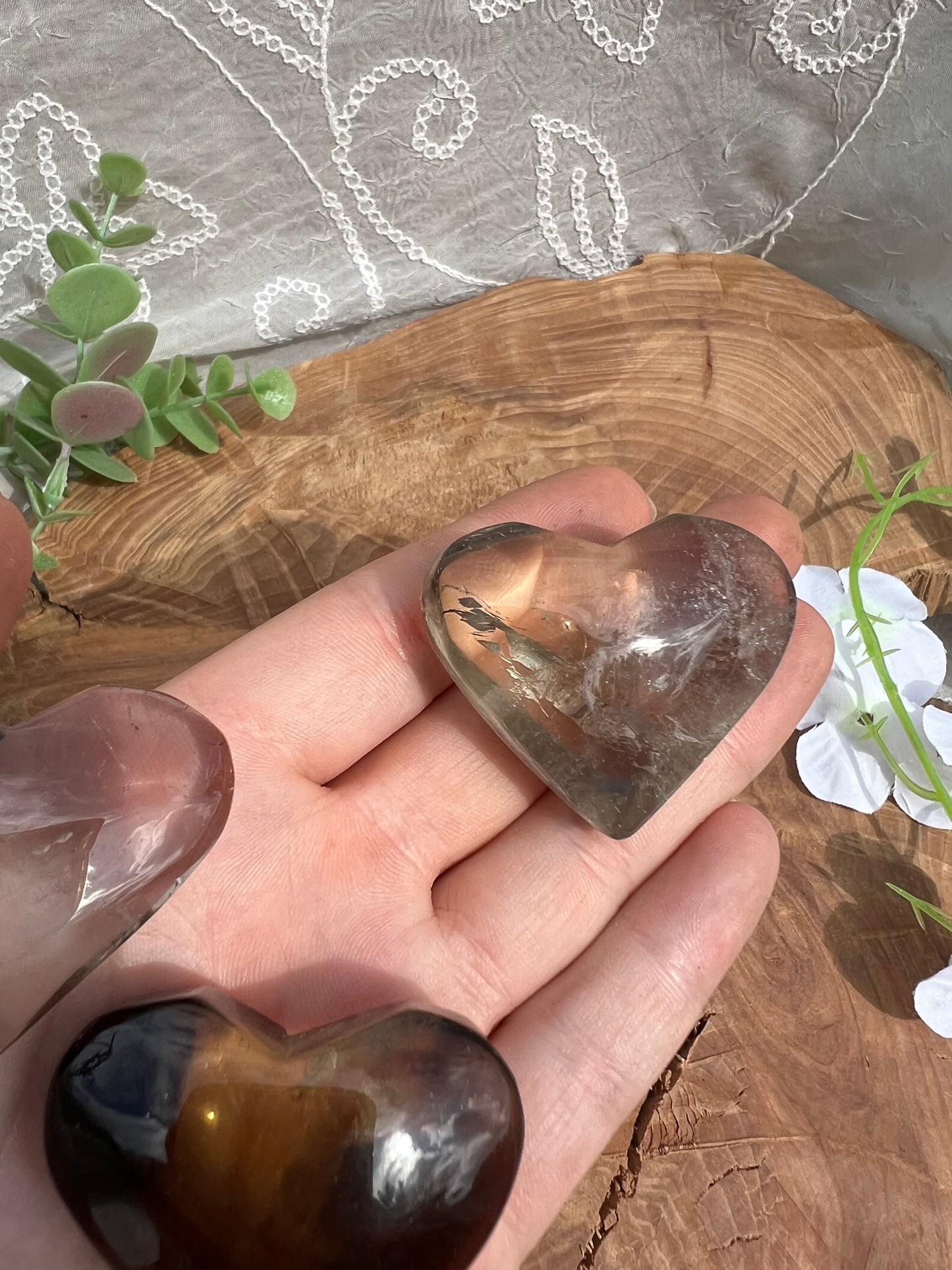 A grade smokey quartz heart carvings