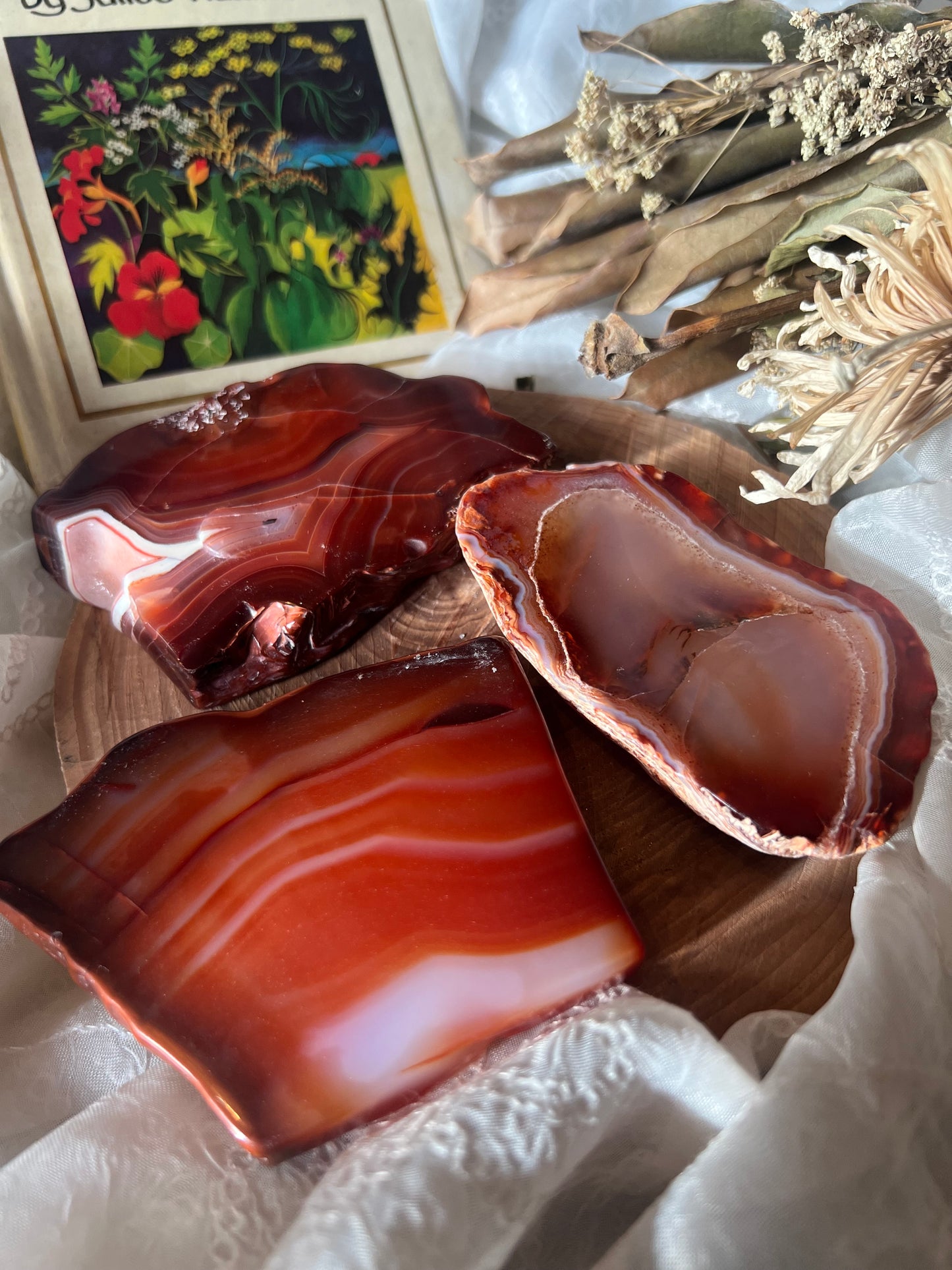 half polished carnelian slabs
