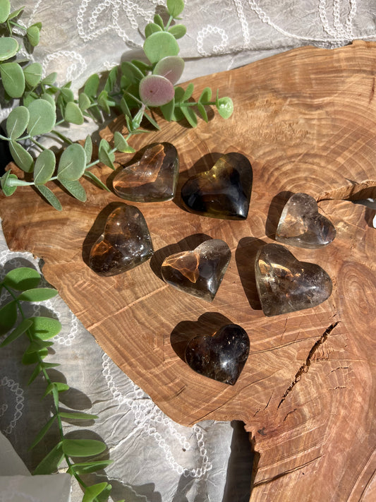 A grade smokey quartz heart carvings
