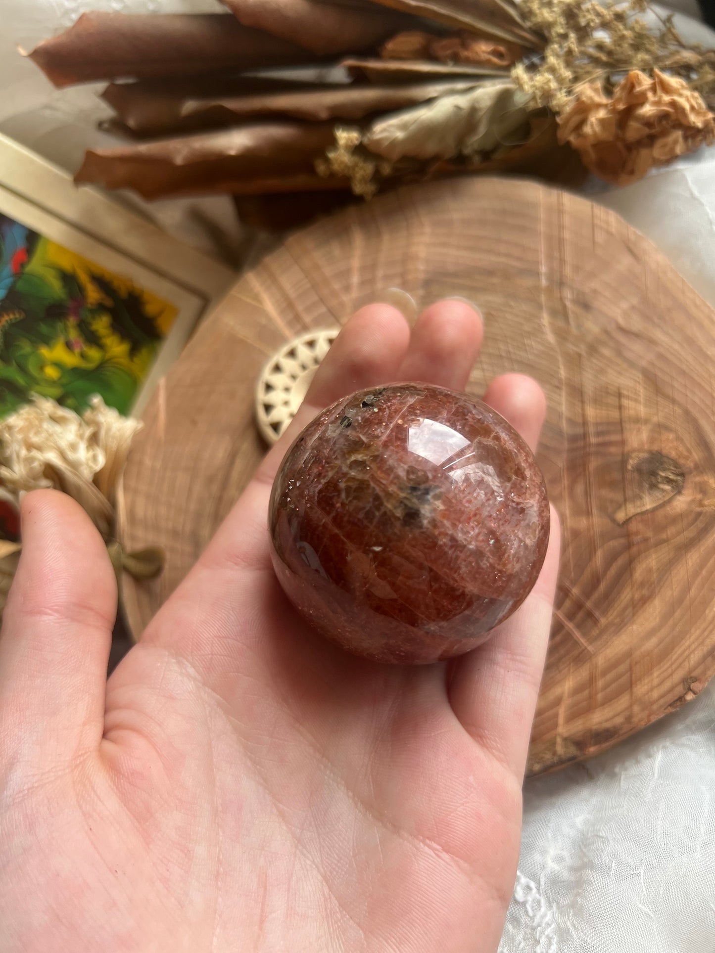 Medium African Red Moonstone with Sunstone sphere