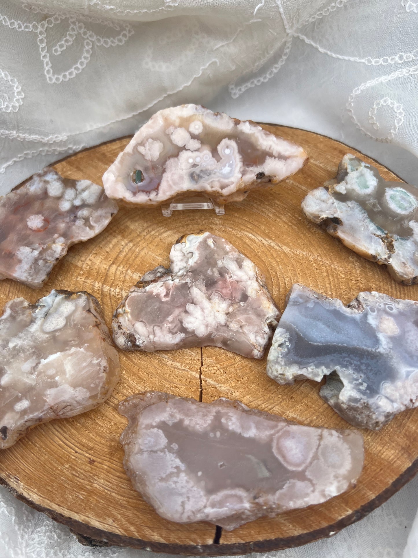 half polished flower agate slabs