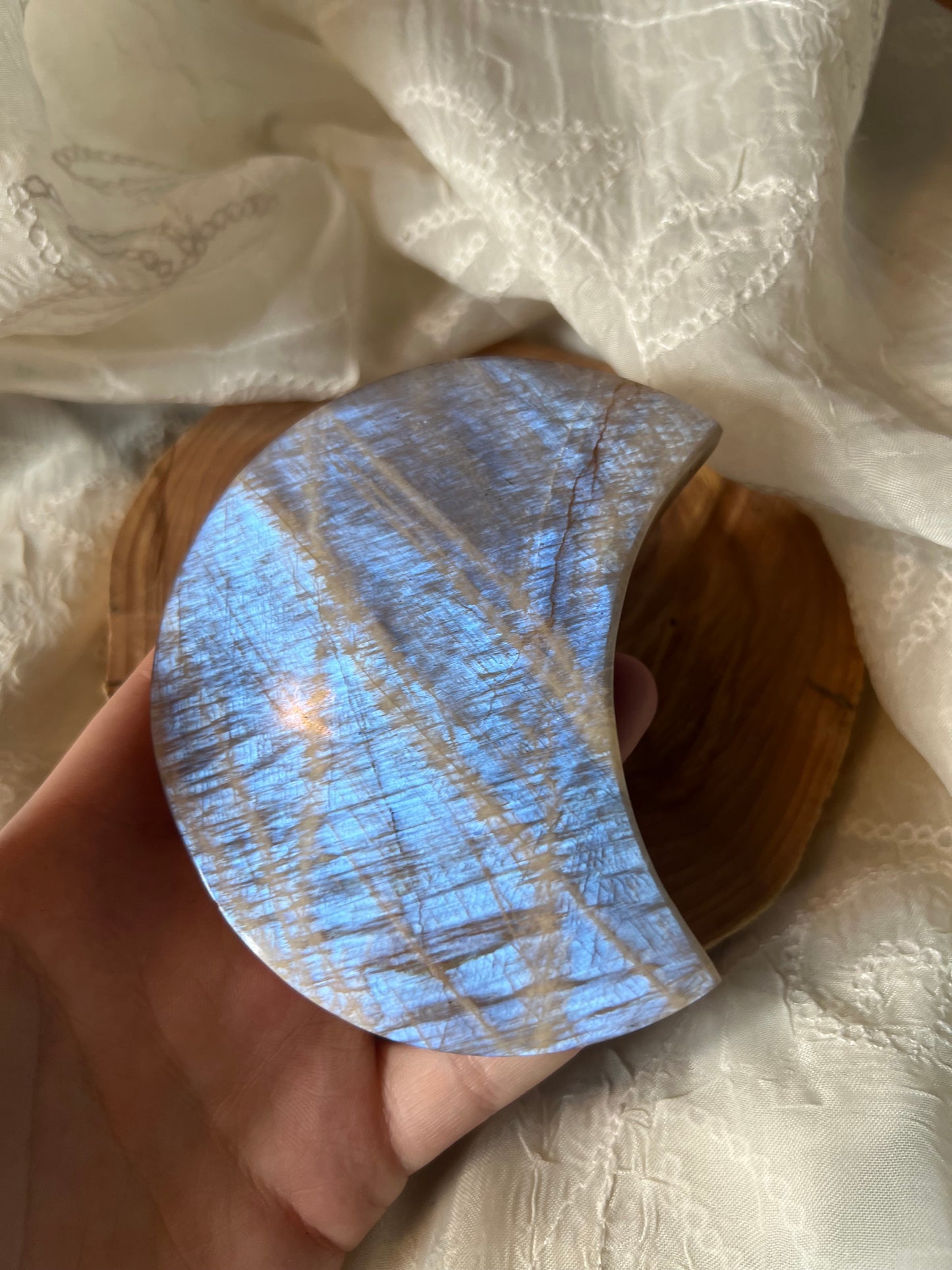 Large Moonstone Crescent Moon  display carving