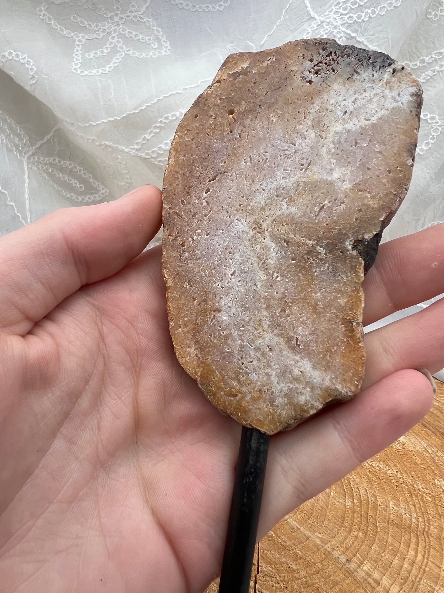 large pink amethyst slab on stand A