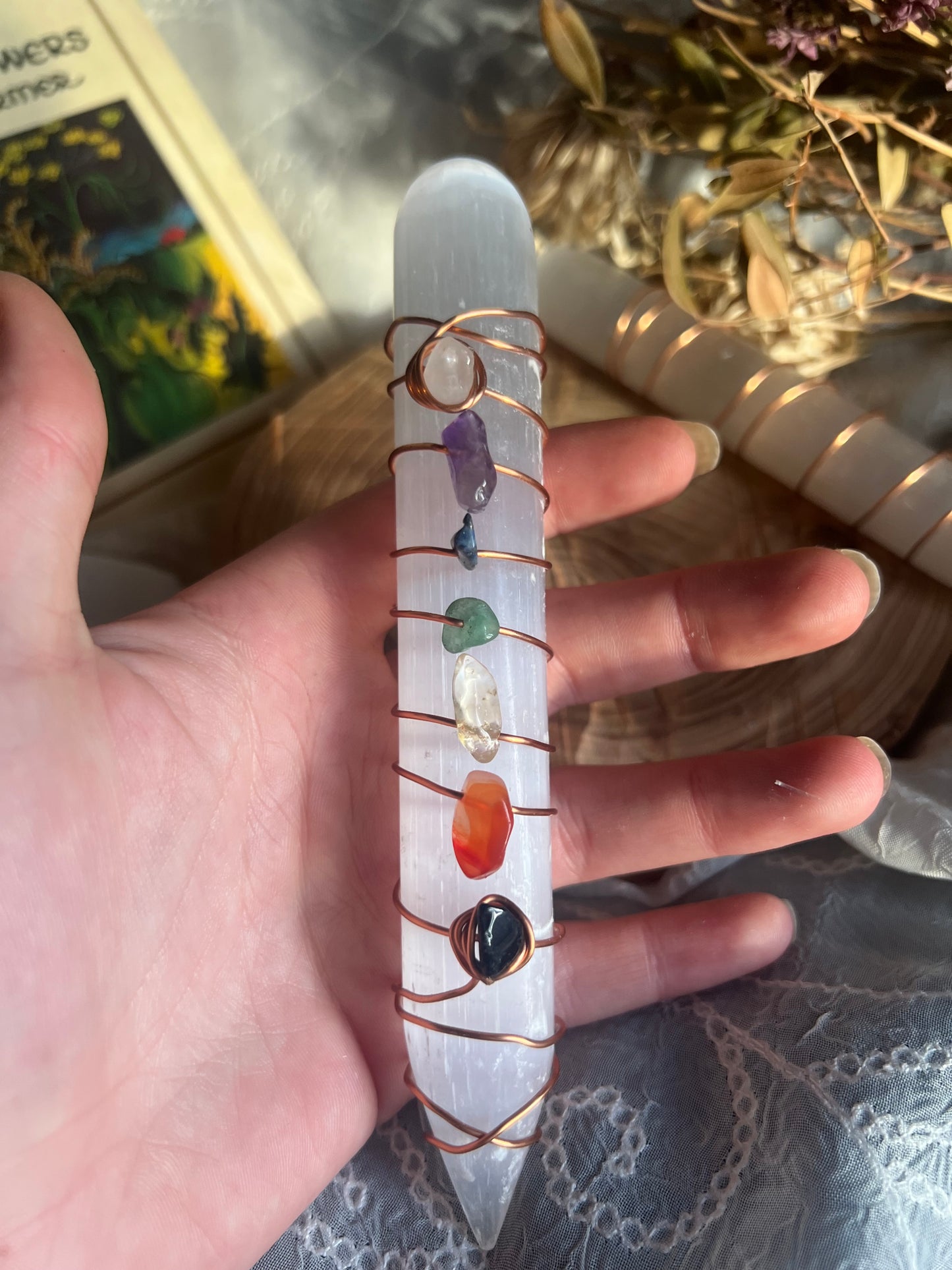 large chakra cleansing satin spar selenite stick wand