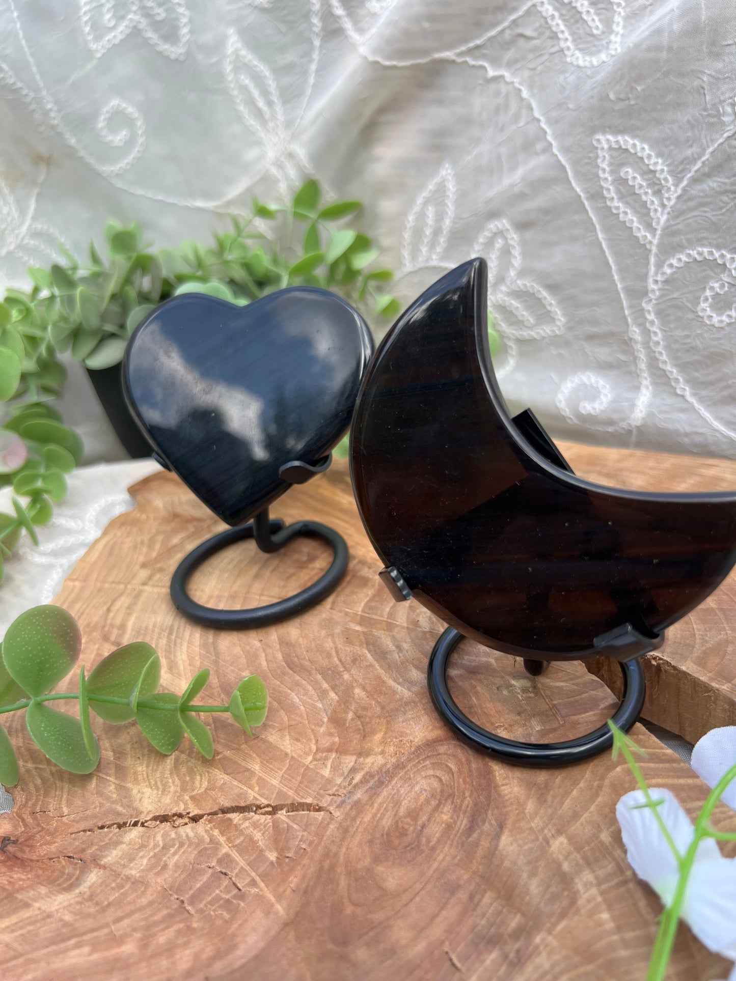 large lace obsidian heart carvings with stand