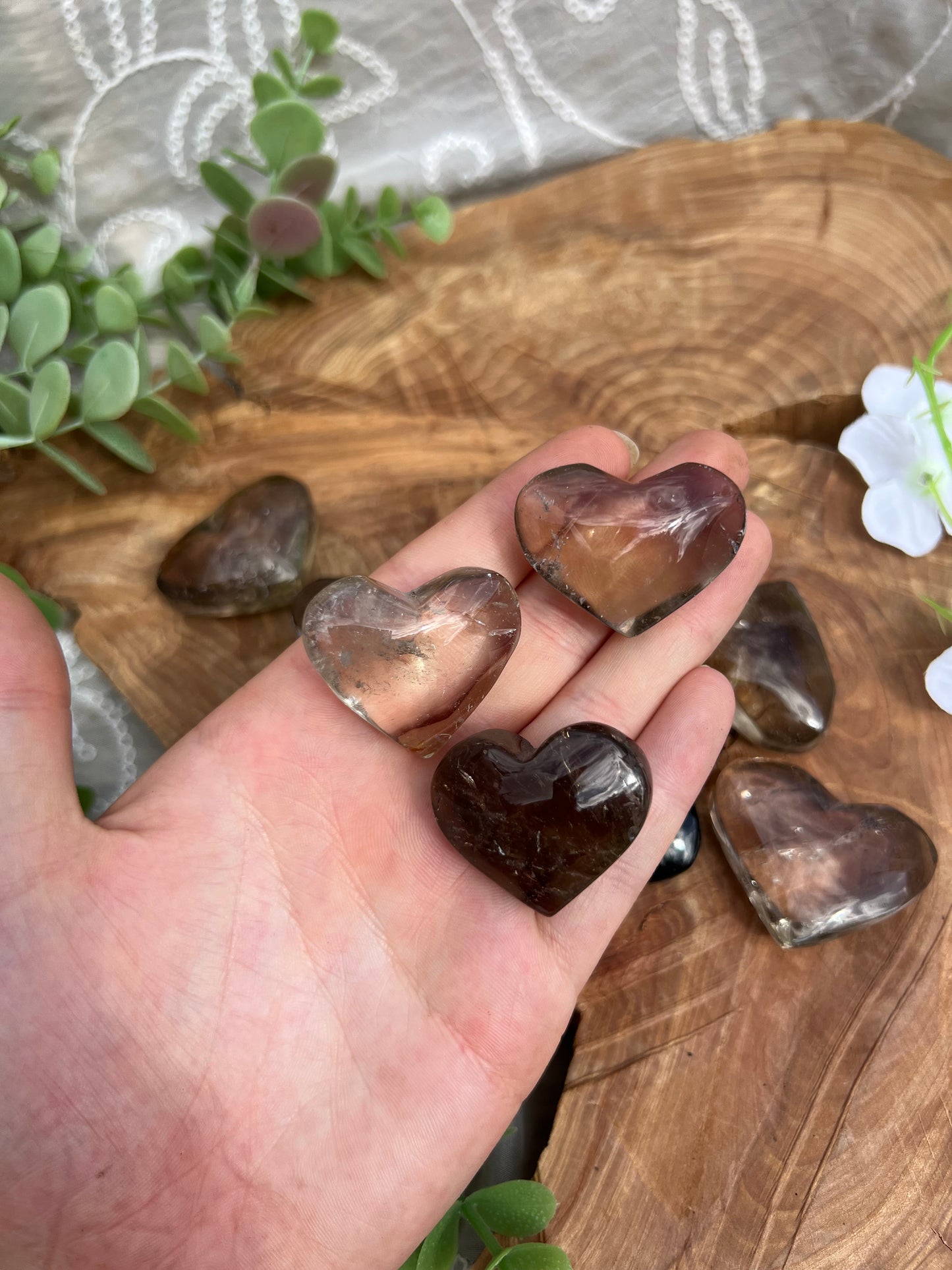 A grade smokey quartz heart carvings