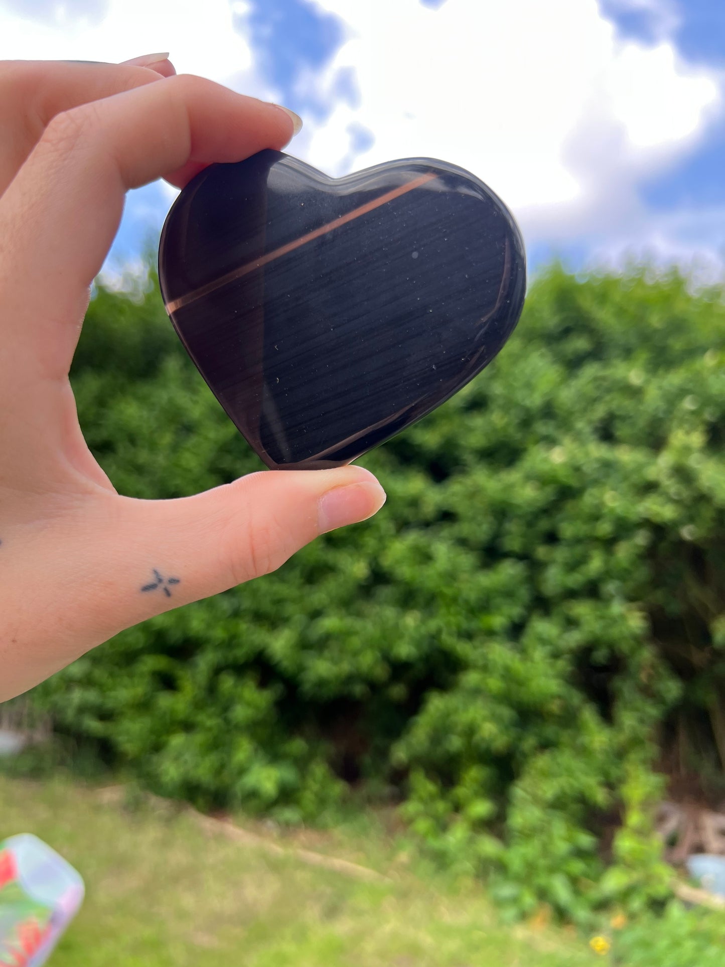 large lace obsidian heart carvings with stand
