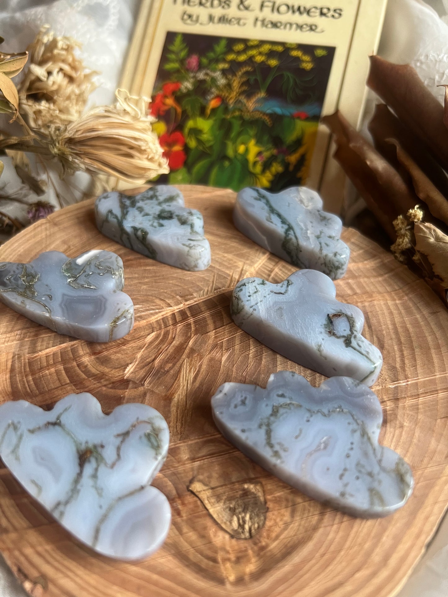 small moss agate cloud carvings