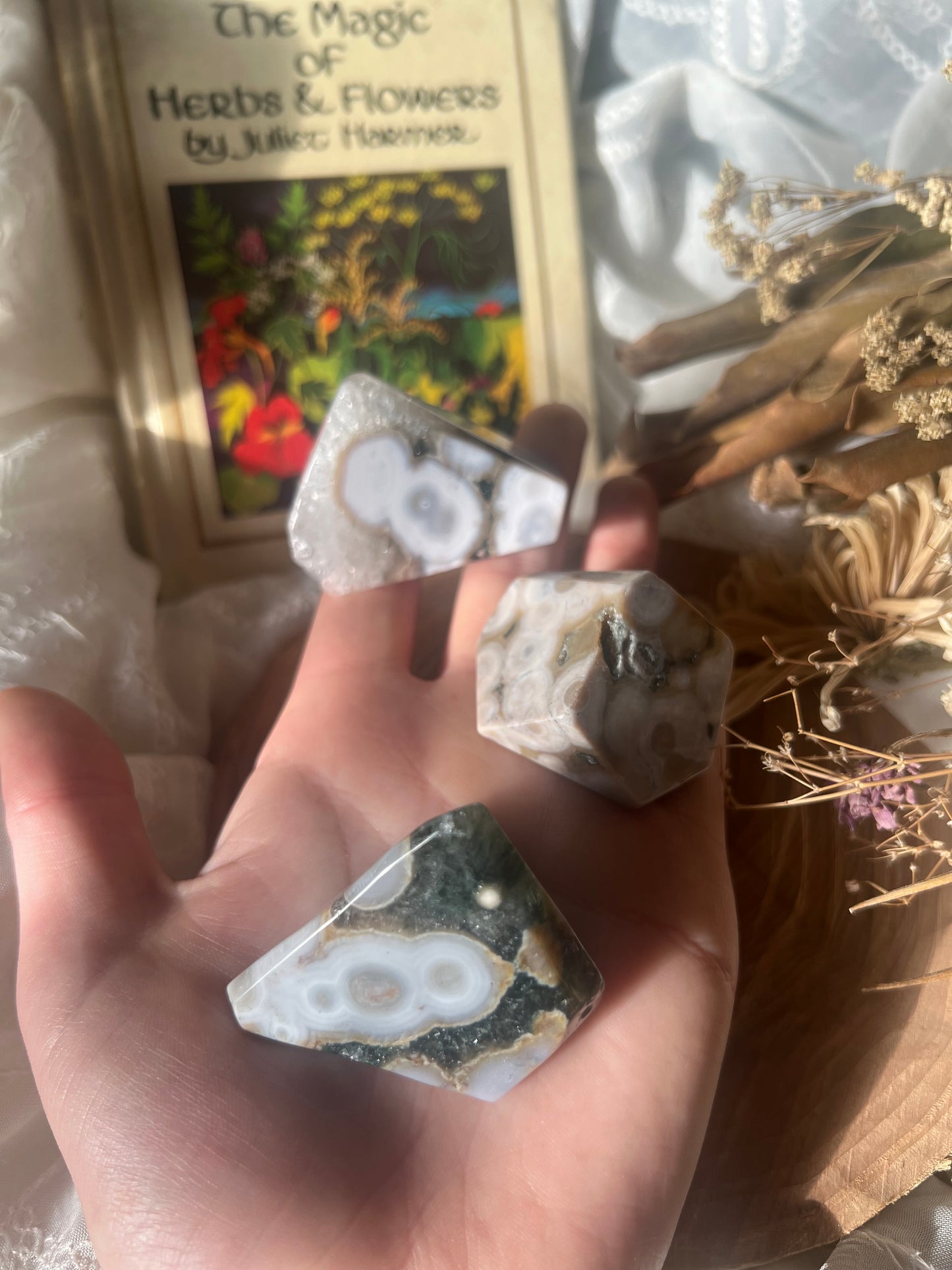 green ocean jasper with druzy polished chunks