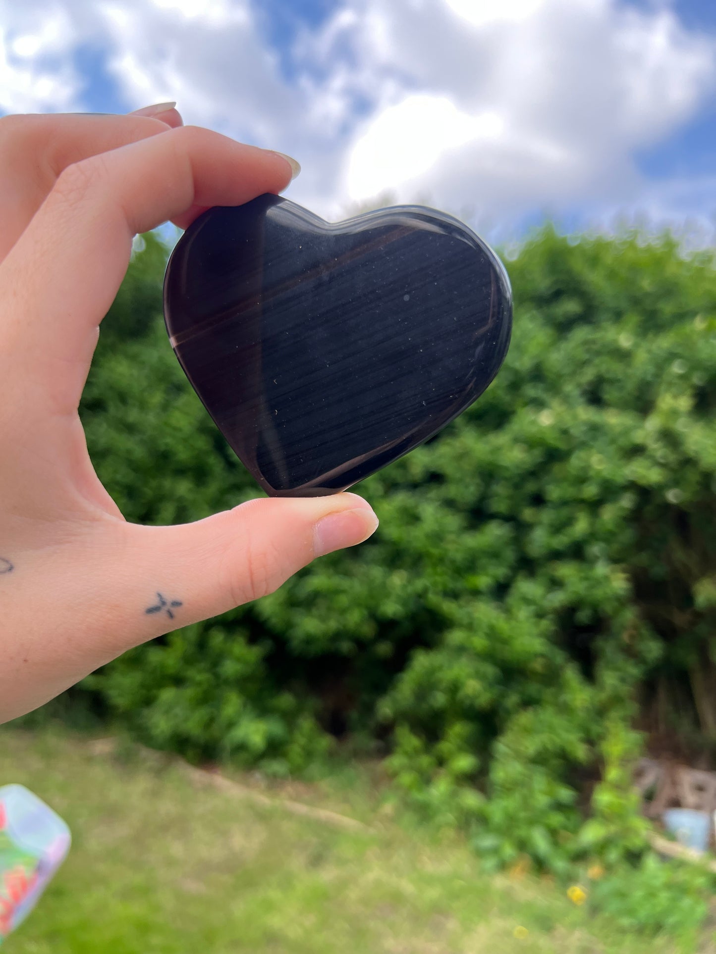 large lace obsidian heart carvings with stand