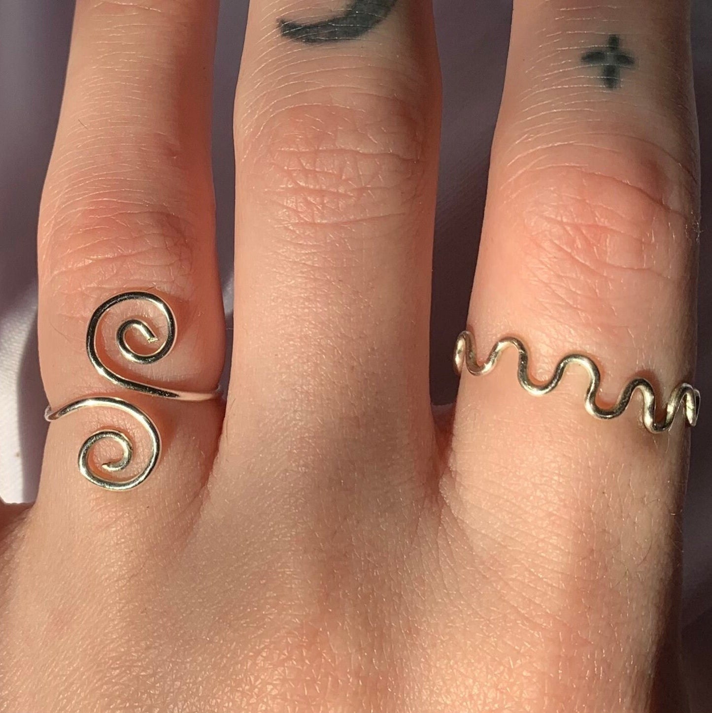 Silver Squiggly and Swirly Set adjustable rings