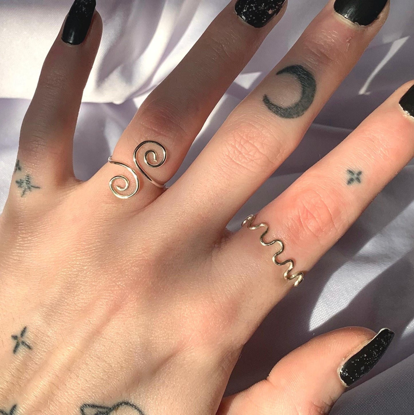 Silver Squiggly and Swirly Set adjustable rings